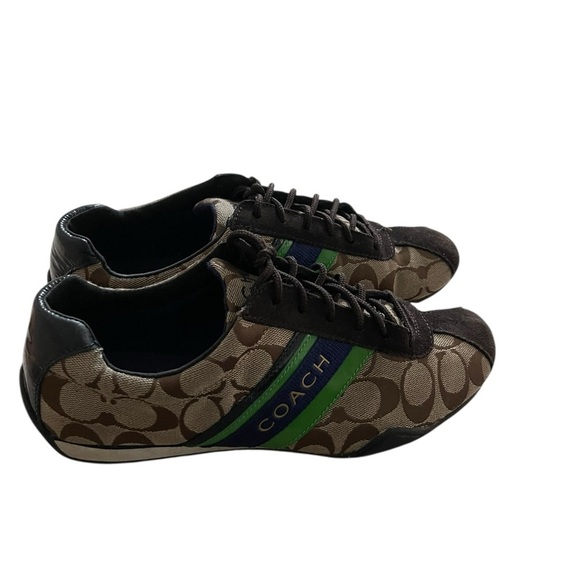 Coach Men's Brown and Black Sneakers with Green Stripe Size 8.5 - Picture 7 of 8